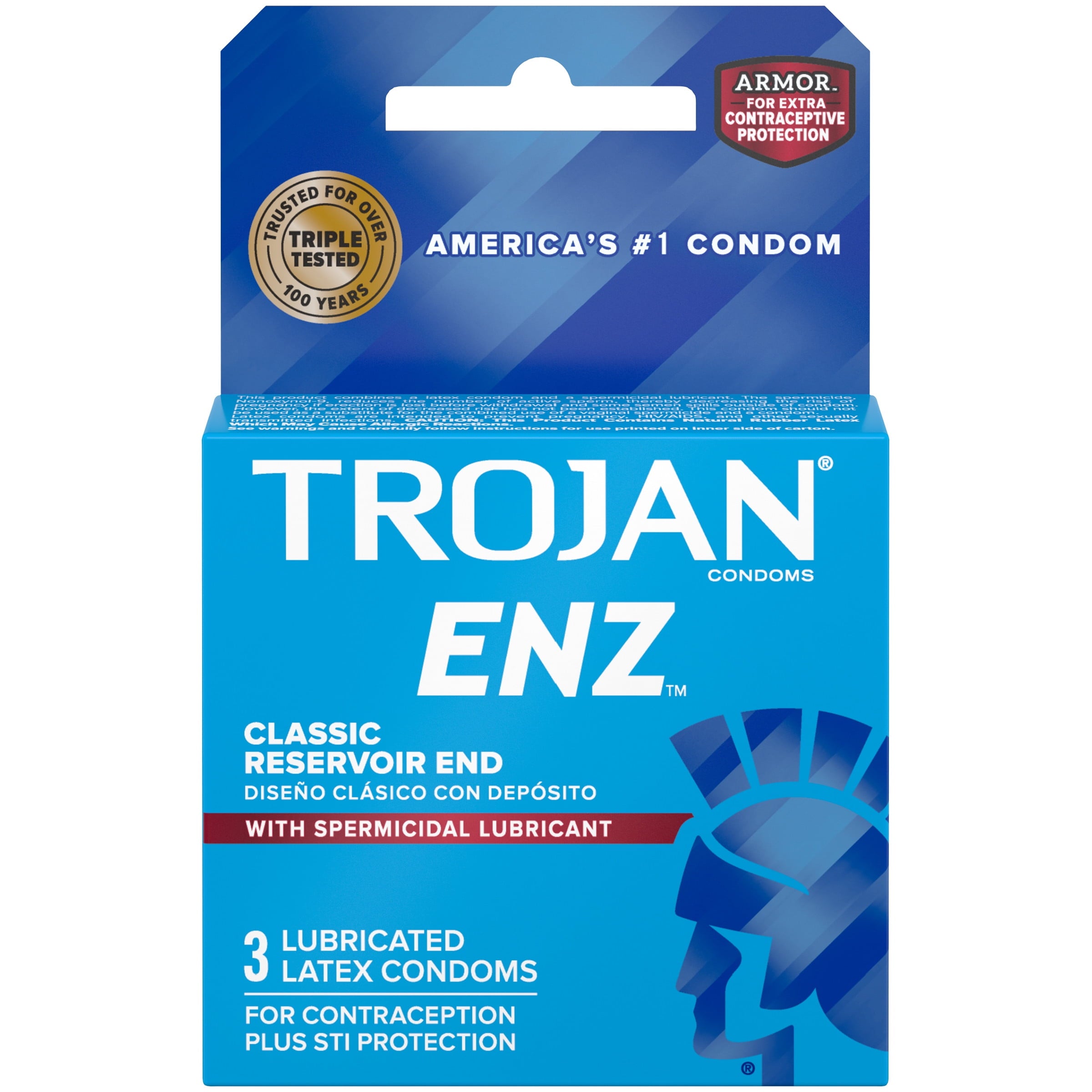 TROJAN ENZ SPERMICIDAL LUBE CONDOM 3CT