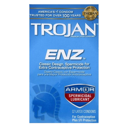 TROJAN ENZ SPERMICIDAL LUBE CONDOM 12CT